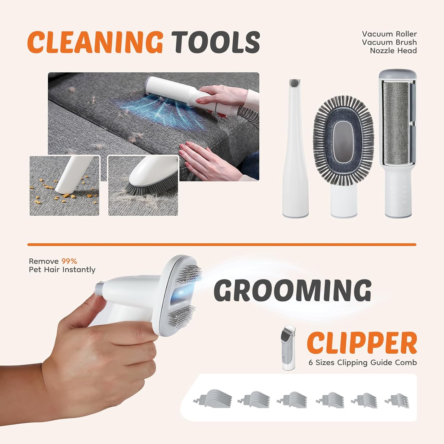 Pet Grooming Vacuum Kit 10KPa 2.5L Cordless Clippers Quiet