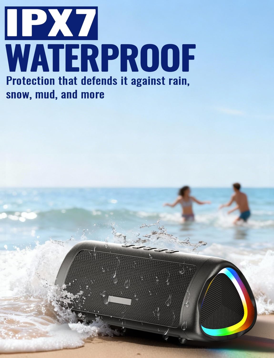 Portable Bluetooth Speaker 30W RGB Lights IPX7 Bass 24H