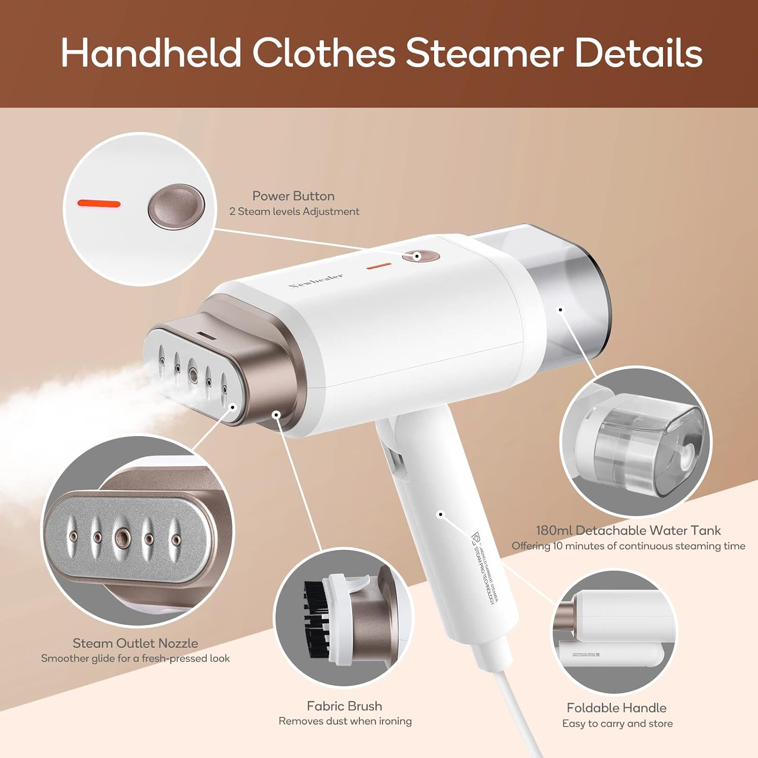 Portable Handheld Clothes Steamer 1200W 20s Heat 180ml Tank