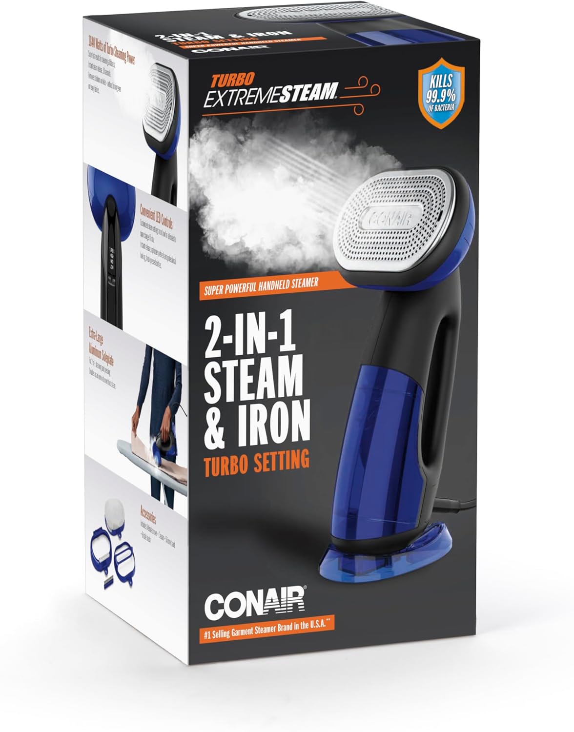 Handheld Garment Steamer 1840W 10s Heat 2in1 Iron 250ml
