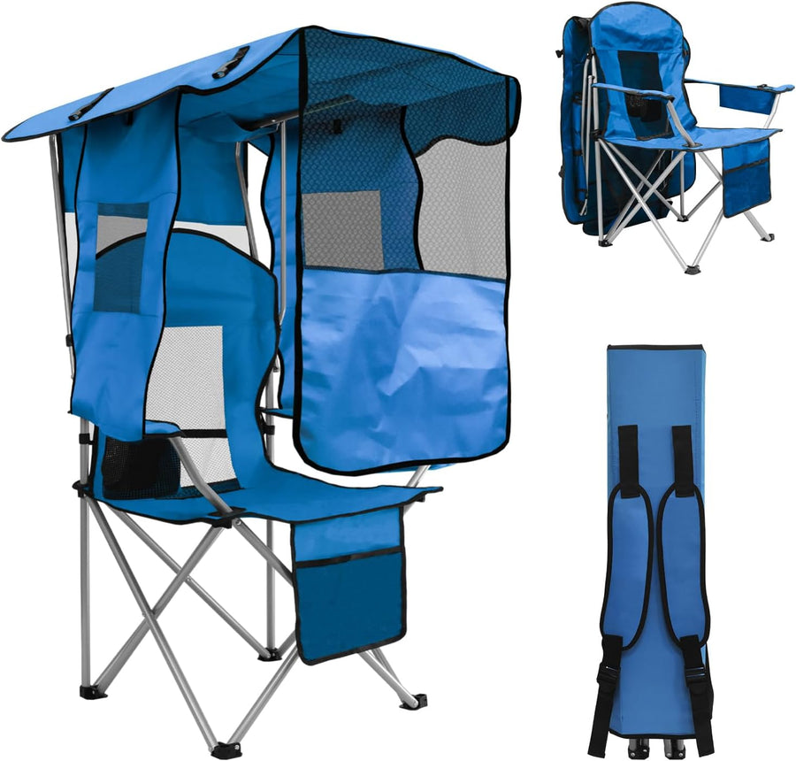 Canopy Camping Chair with Cooler Cup Holder Sky Blue