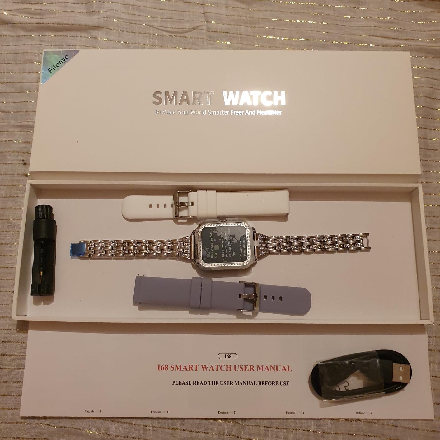 Diamond Womens Smart Watch 3 Straps Bluetooth Call