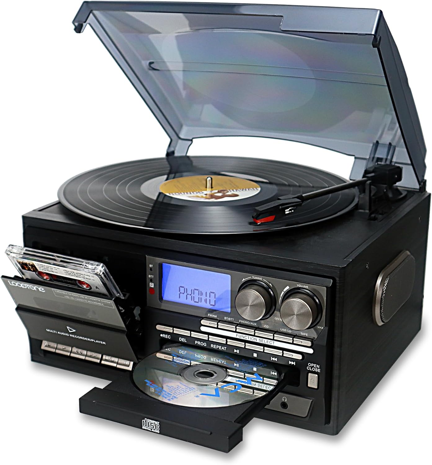 Bluetooth Vinyl Record Player 10 in 1 3 Speed Turntable Retro Black