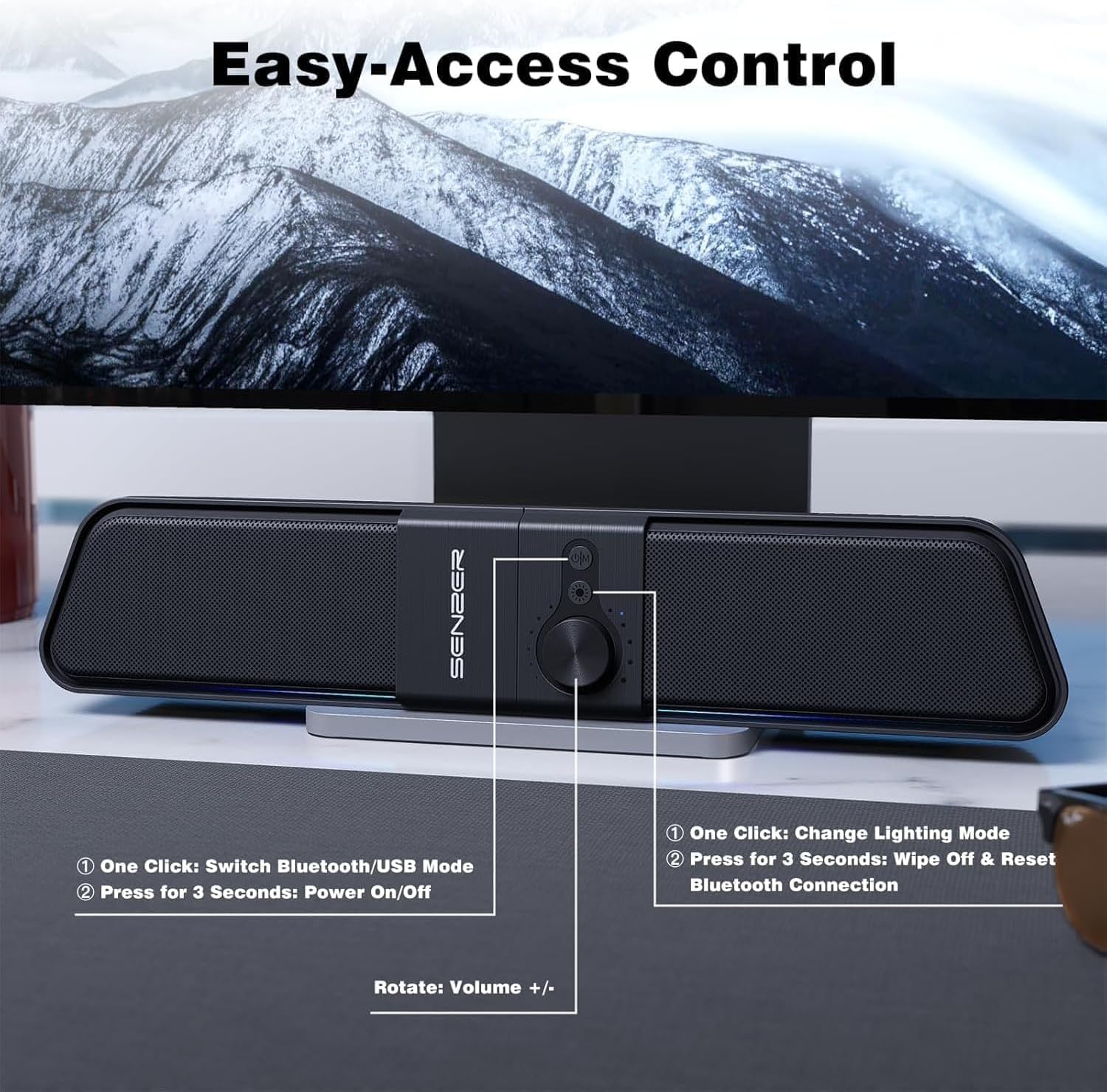 PC Soundbar Speaker USB Bluetooth RGB Desktop Gaming Audio