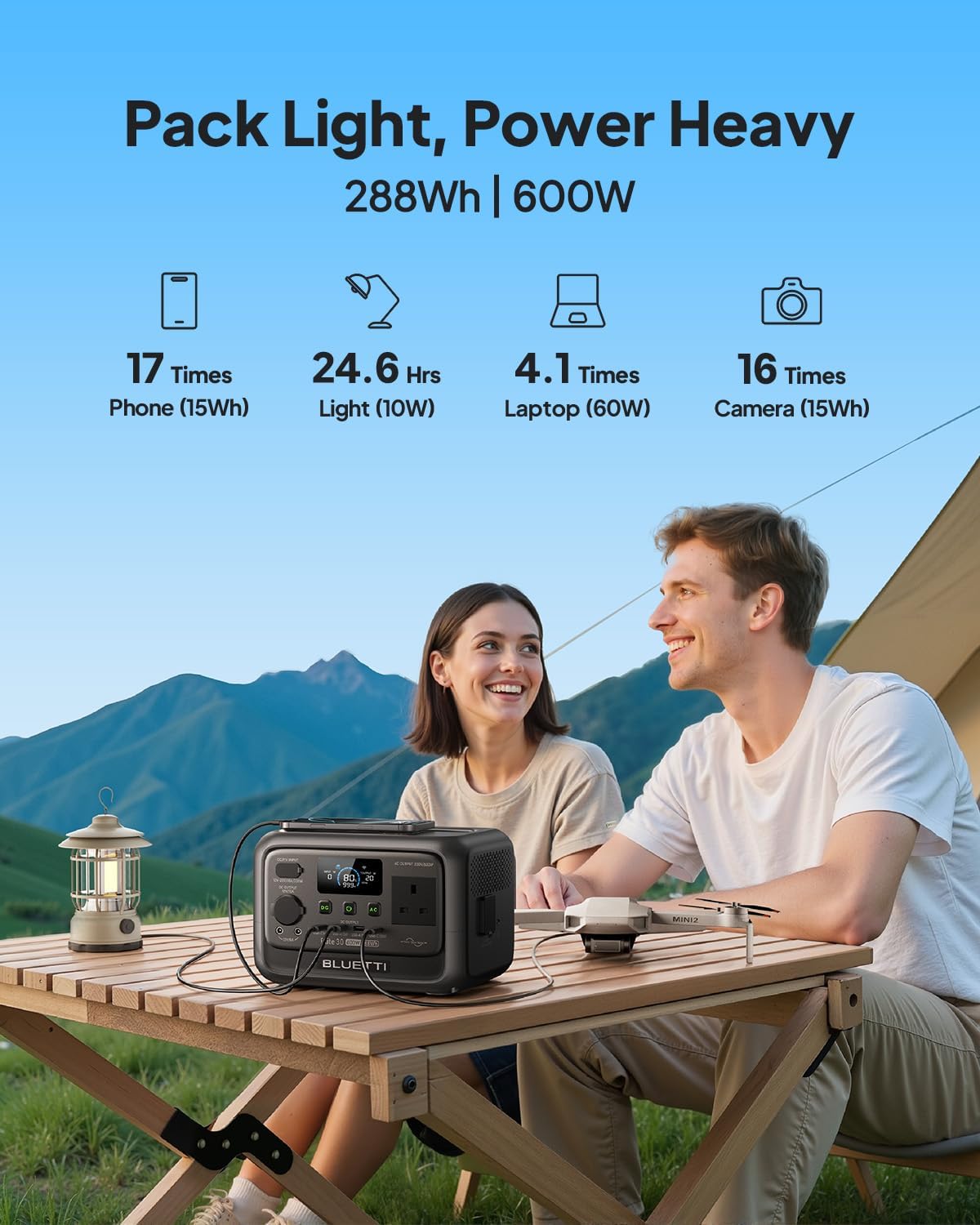 600W Portable Power Station 288Wh Solar Generator 60W Panel