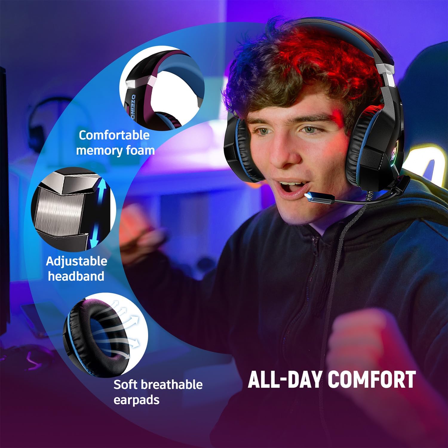 RGB Gaming Headset 50mm Stereo Surround Sound Mic 3.5mm