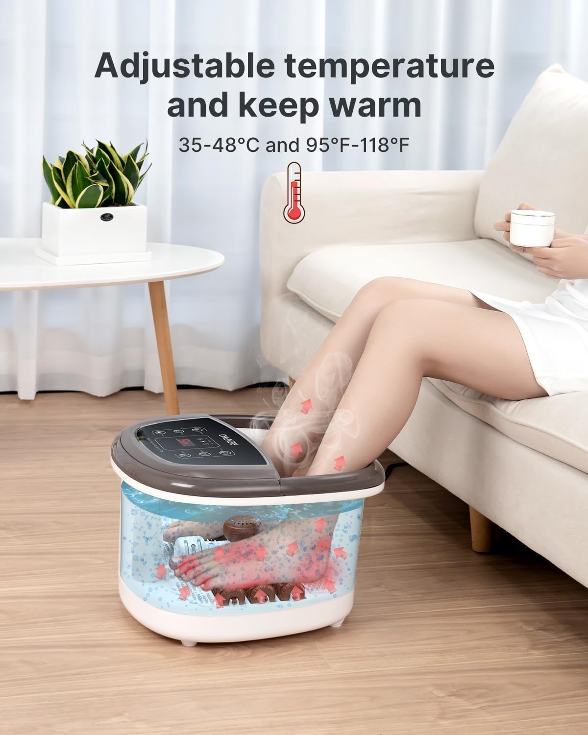Heated Foot Spa Massager Auto Rollers Bubble Jets Timer Temp Control