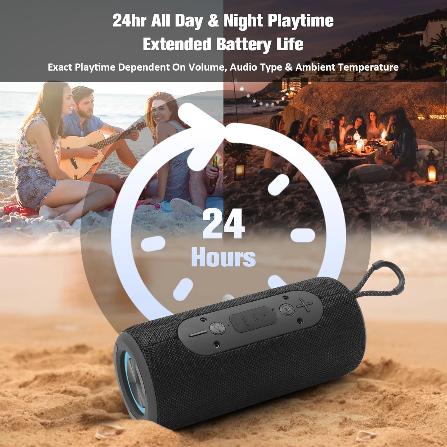 Bluetooth Speaker 24Hr Battery RGB Bass TWS Portable USB C
