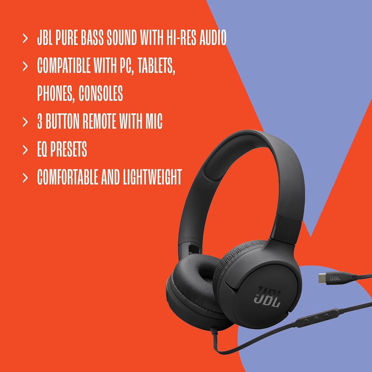 USB C Wired On Ear Headphones Mic Foldable Pure Bass Sound