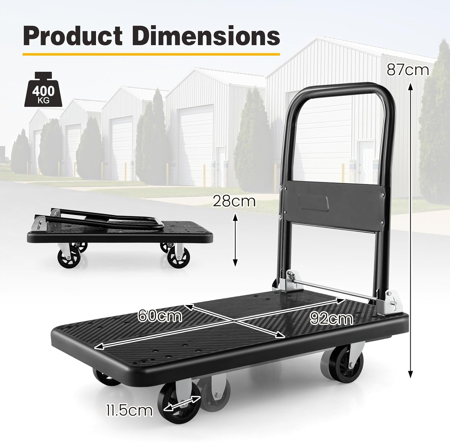 Folding Platform Trolley 400KG Flatbed Cart Black
