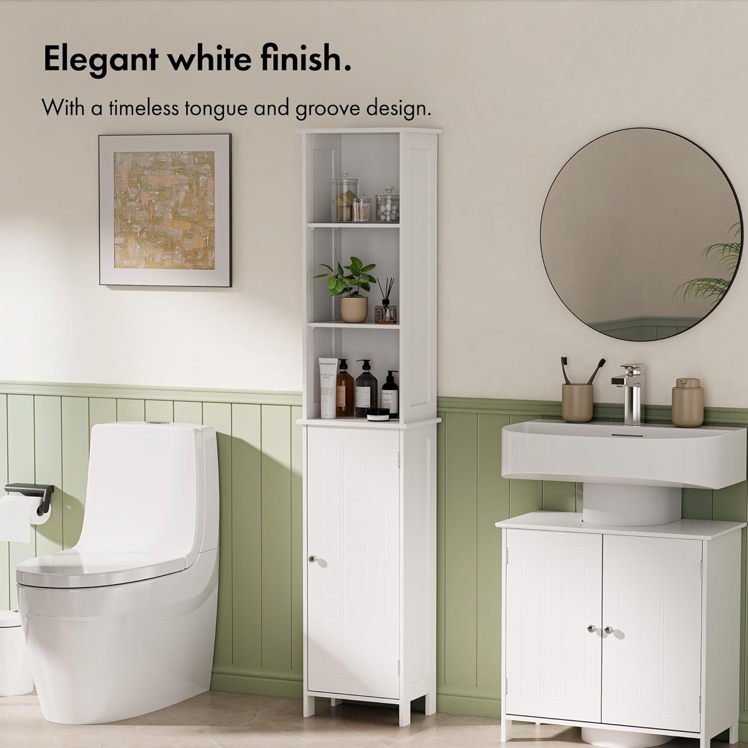 Tall Bathroom Cabinet White 6 Shelf Shaker Storage Unit