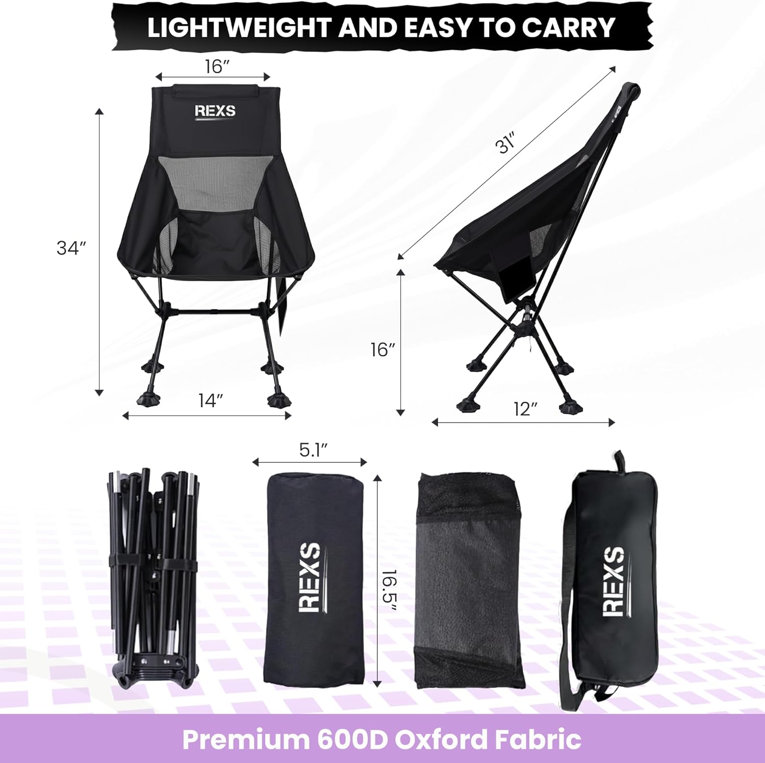 Lightweight Folding Camping Chair Compact Outdoor Black