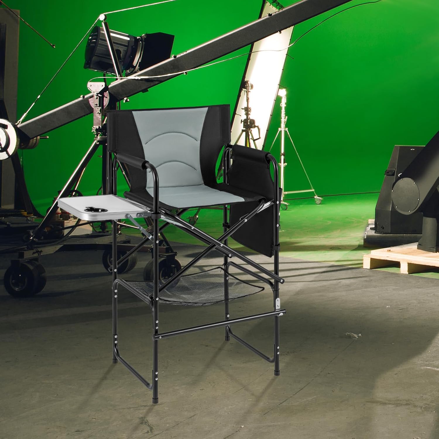Tall Folding Directors Chair with Side Table Footrest