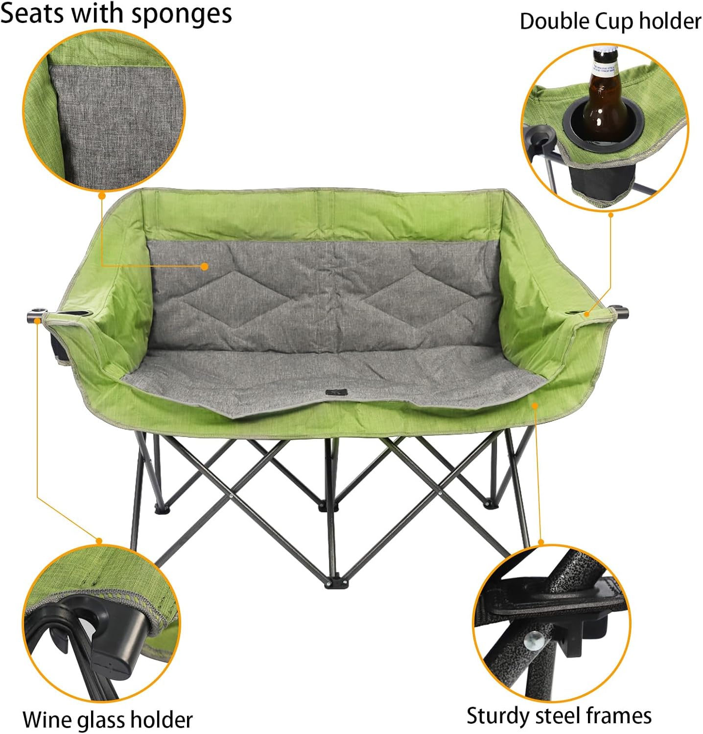Green Double Folding Loveseat Camping Chair for 2