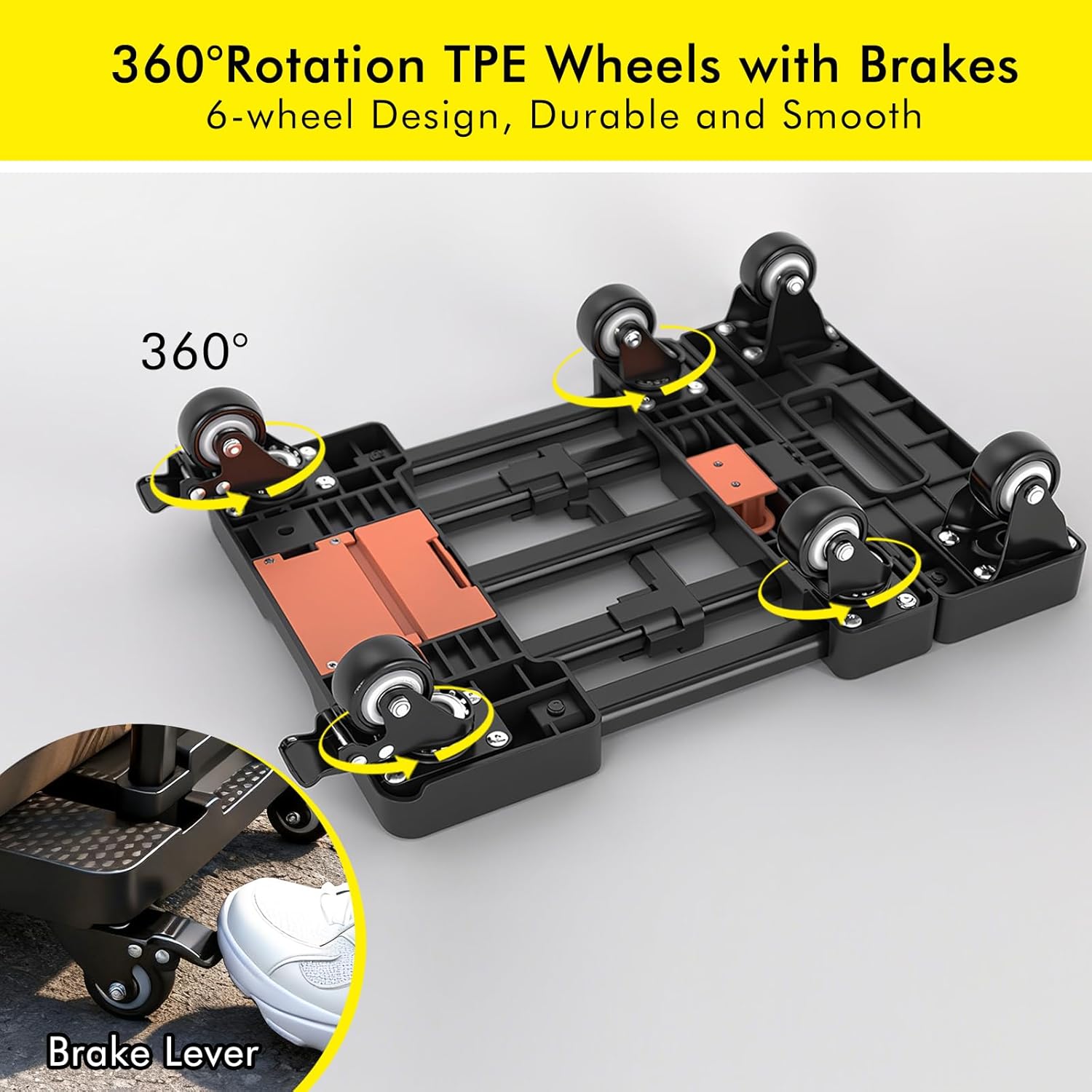 Lightweight Folding Hand Truck 6 Wheel Dolly Cart Brake