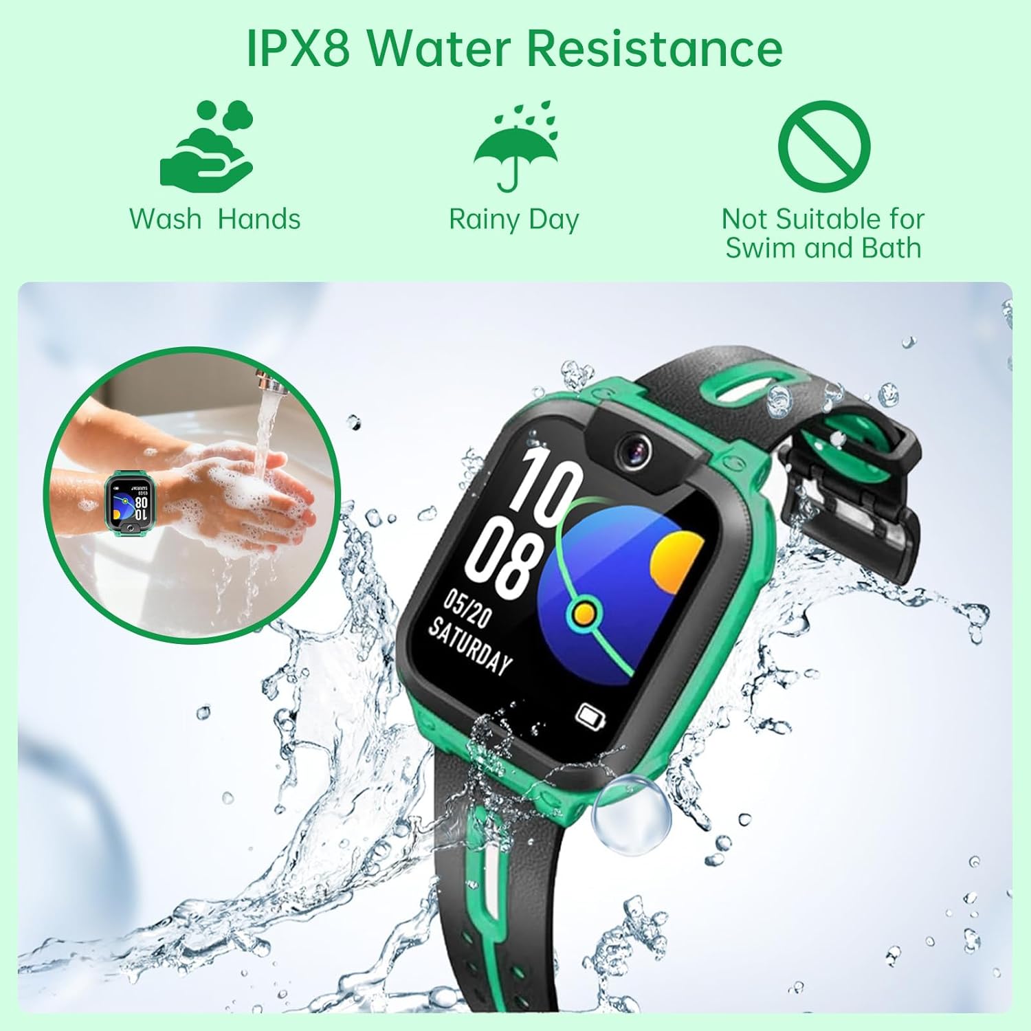 Kids Smart Watch Phone Video Call GPS Green