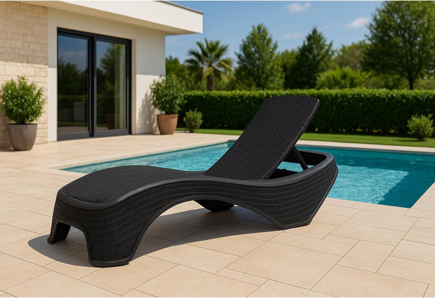 Luxury Rattan Style Sun Lounger 5 Position Black