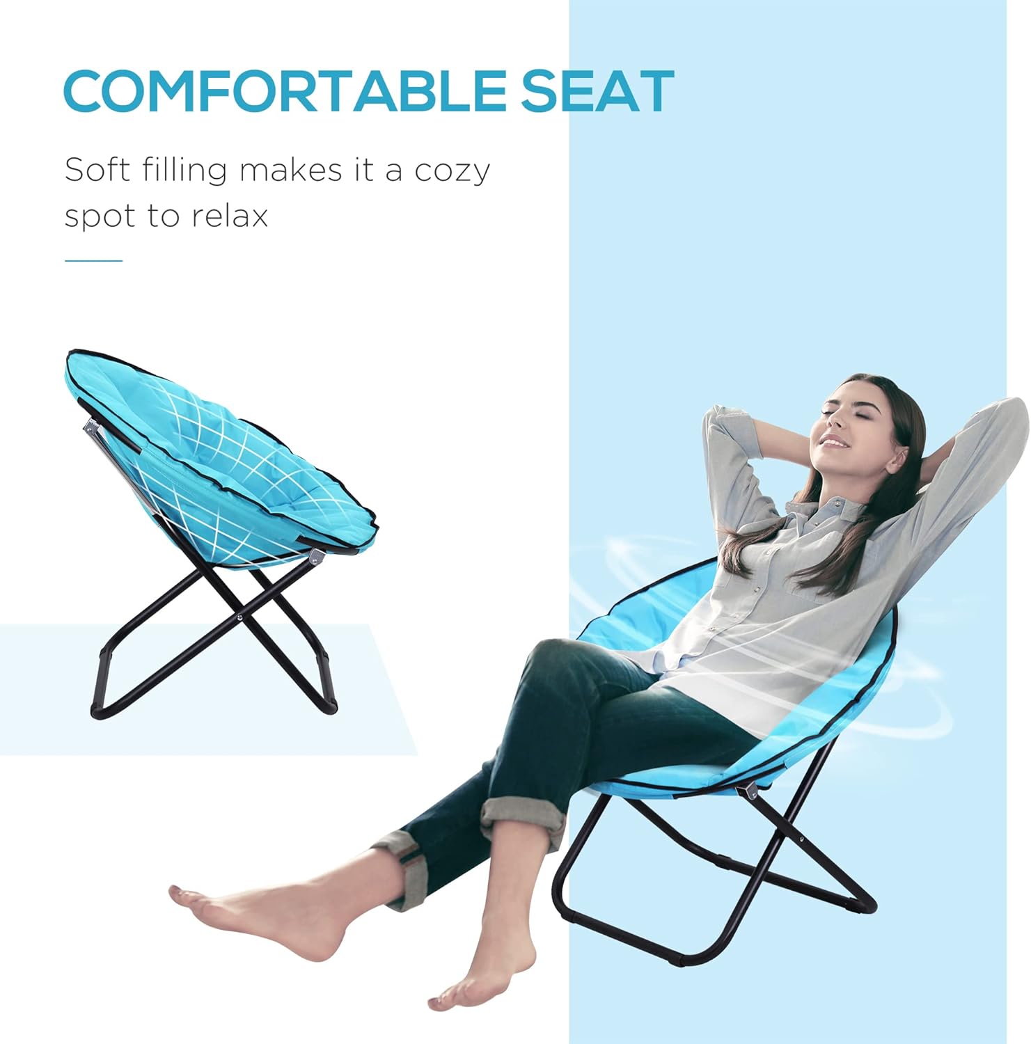 Oversized Moon Camping Chair Padded Folding Outdoor Seat Blue