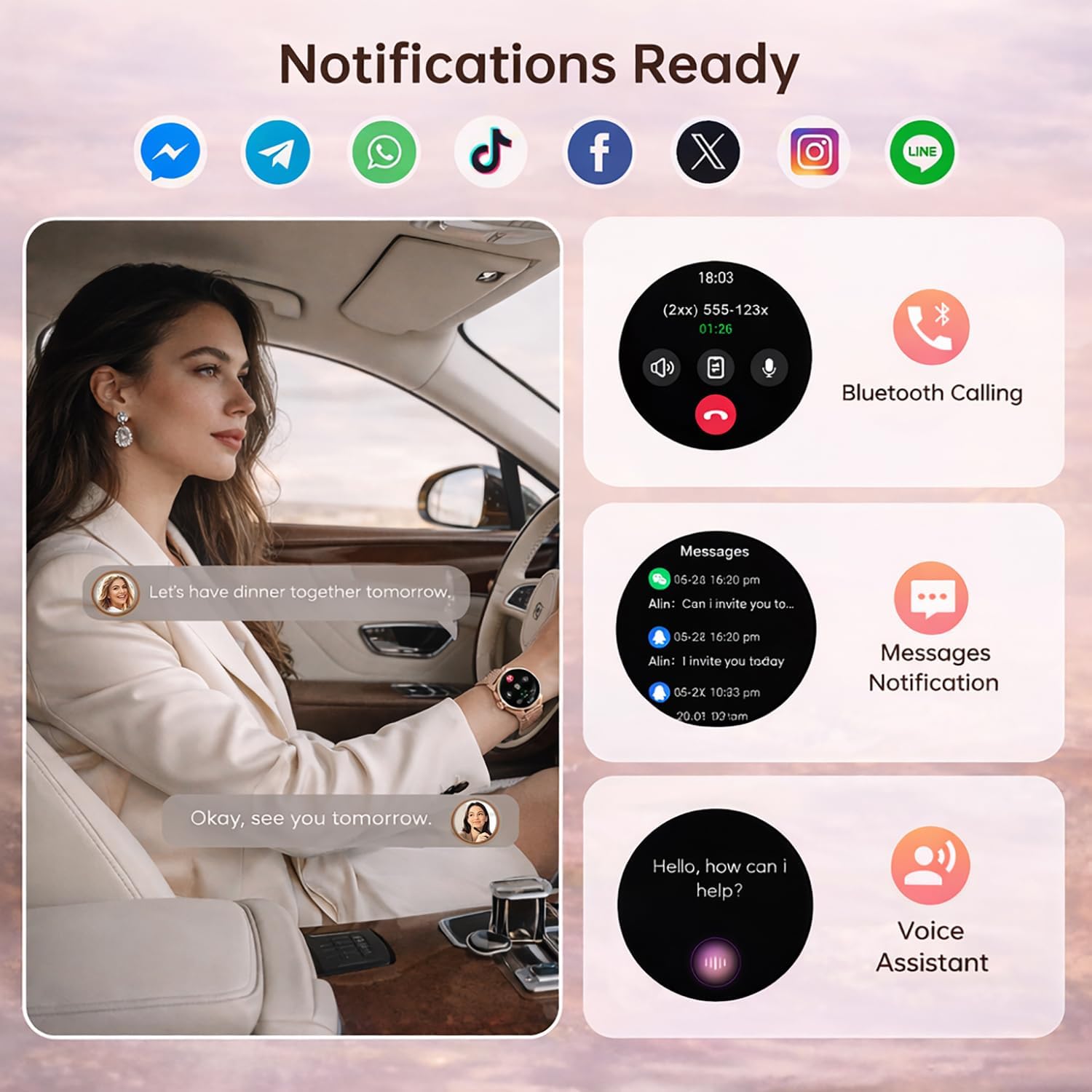 Rose Gold Womens Smart Watch Bluetooth Call Fitness