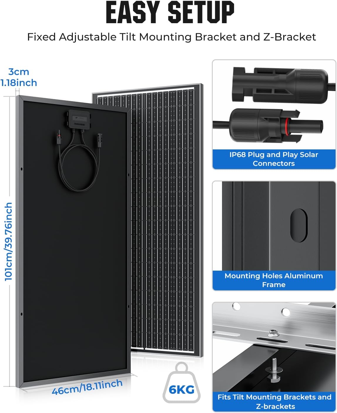 100W Black Solar Panel N Type Mono IP68 MC4 12V