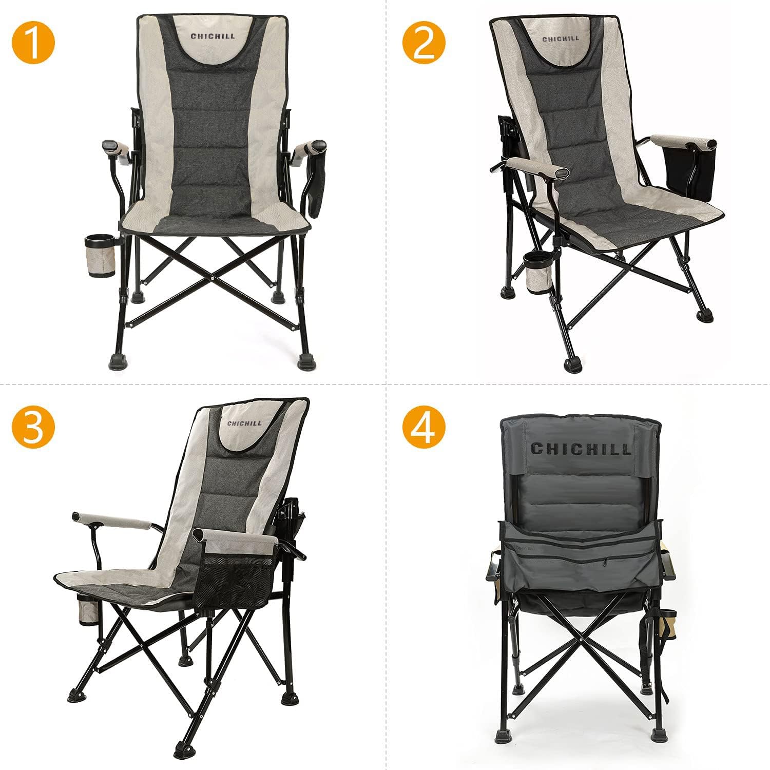 Oversized Folding Camping Chair Heavy Duty 180kg Grey