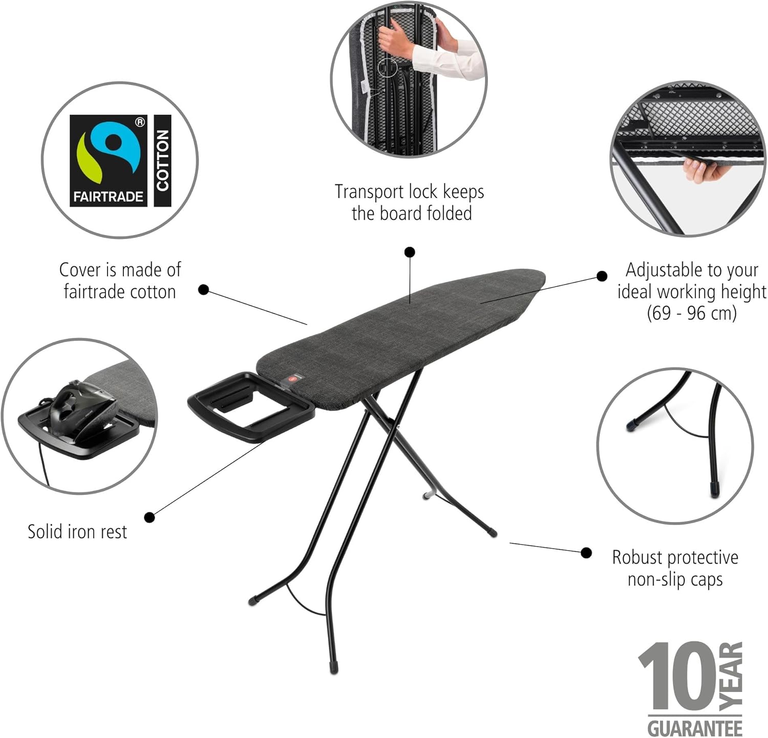 Large Ironing Board 124x38cm Adjustable Height Stable Frame Iron Rest
