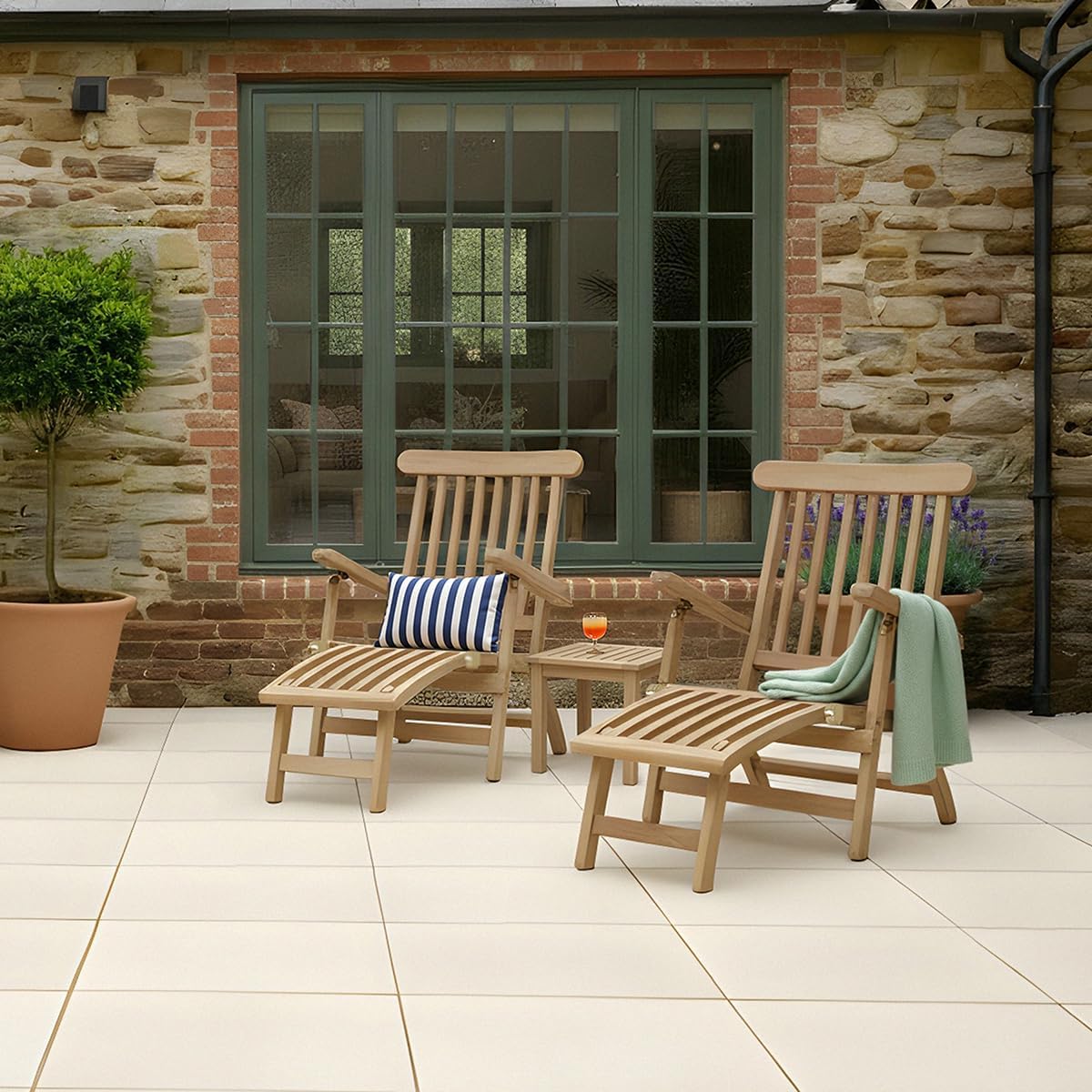 Teak Steamer Chair Foldable Reclining Sun Lounger Wood