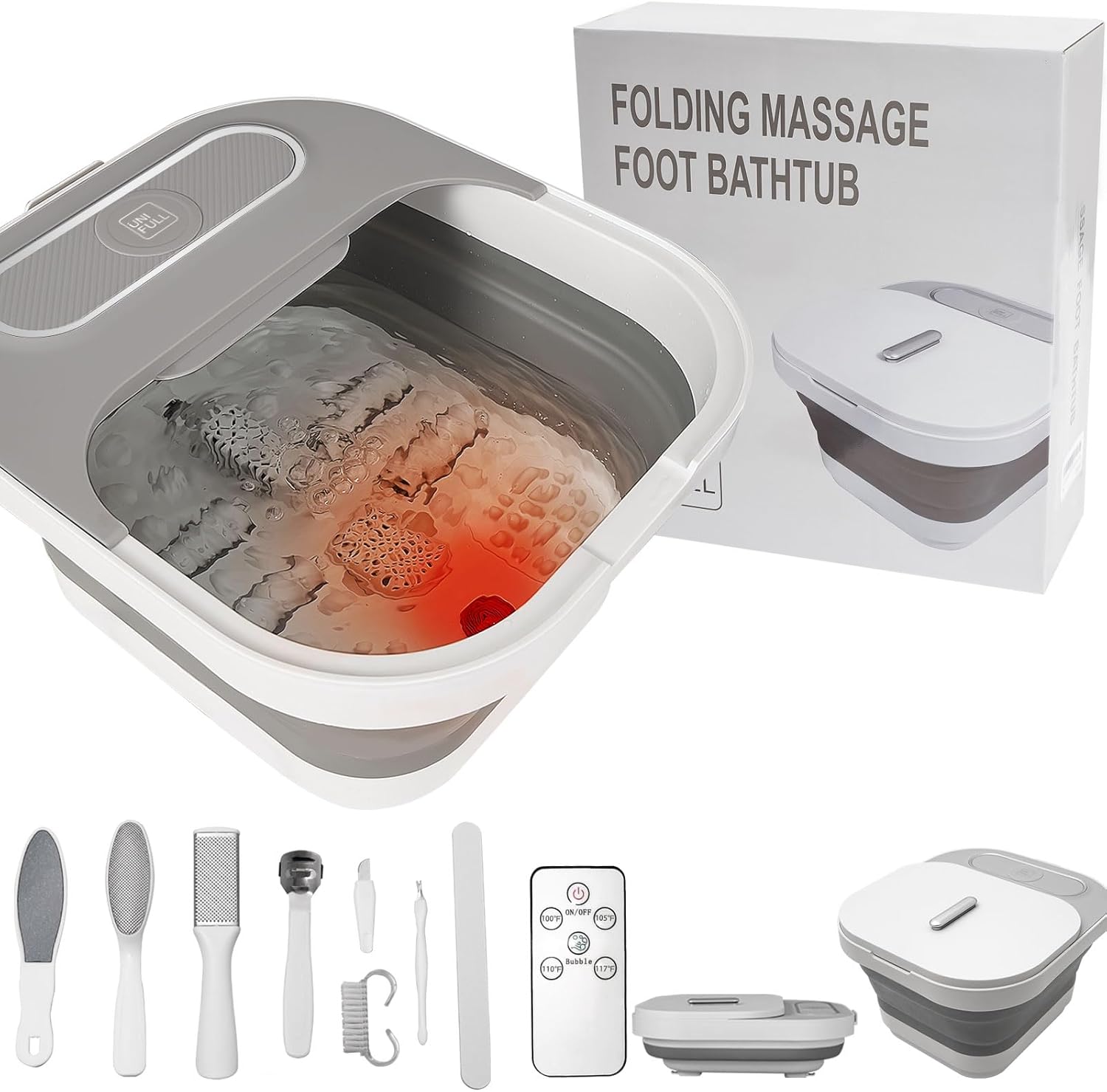 Foldable Foot Spa Bath Heat Bubble Rollers Pedicure Kit Temp Control
