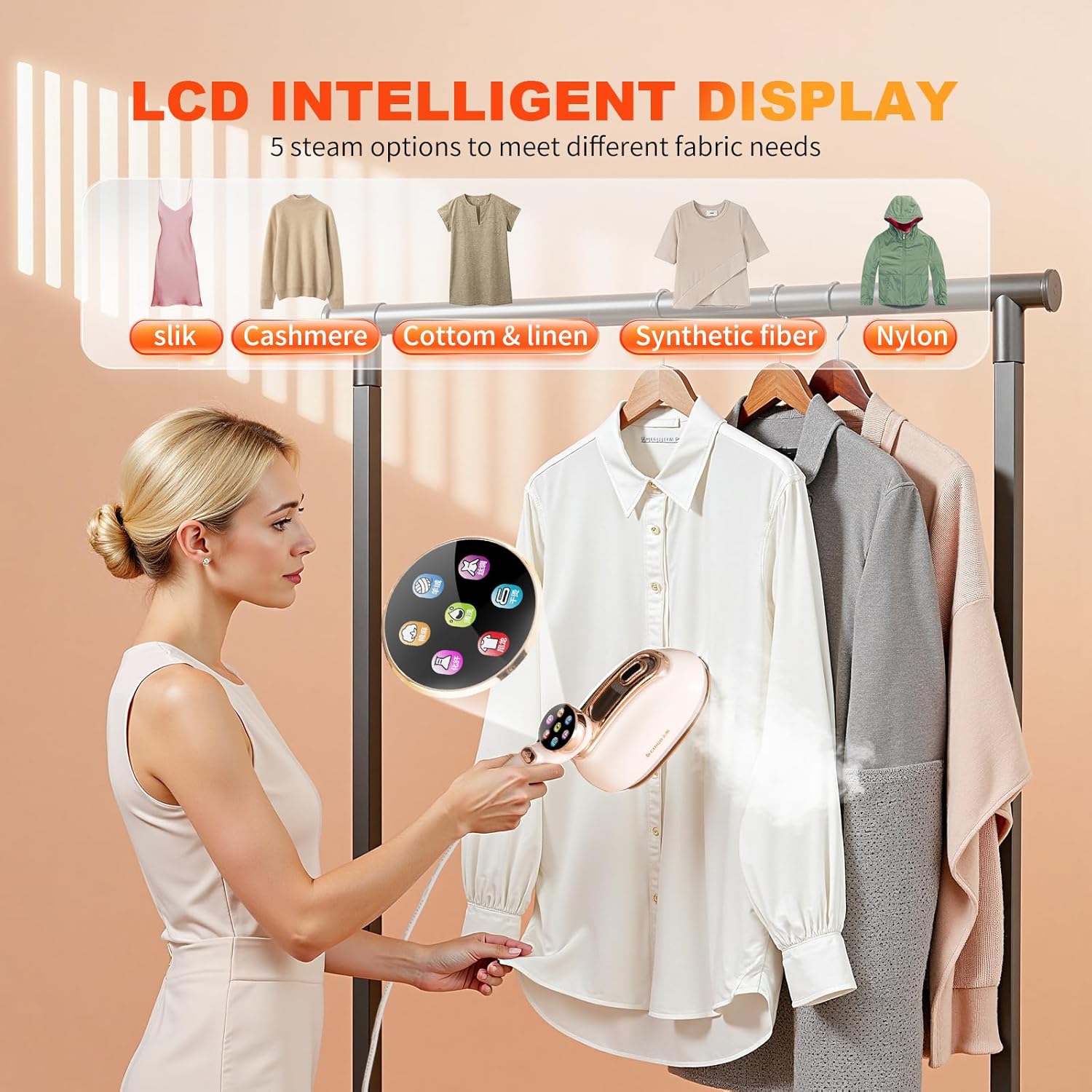 Handheld Garment Steamer 1200W Fast Heat LCD 6 Modes Travel