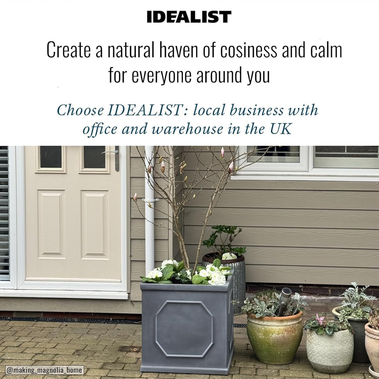 55cm Large Square Planter Faux Lead Garden Pot Grey Tree Box