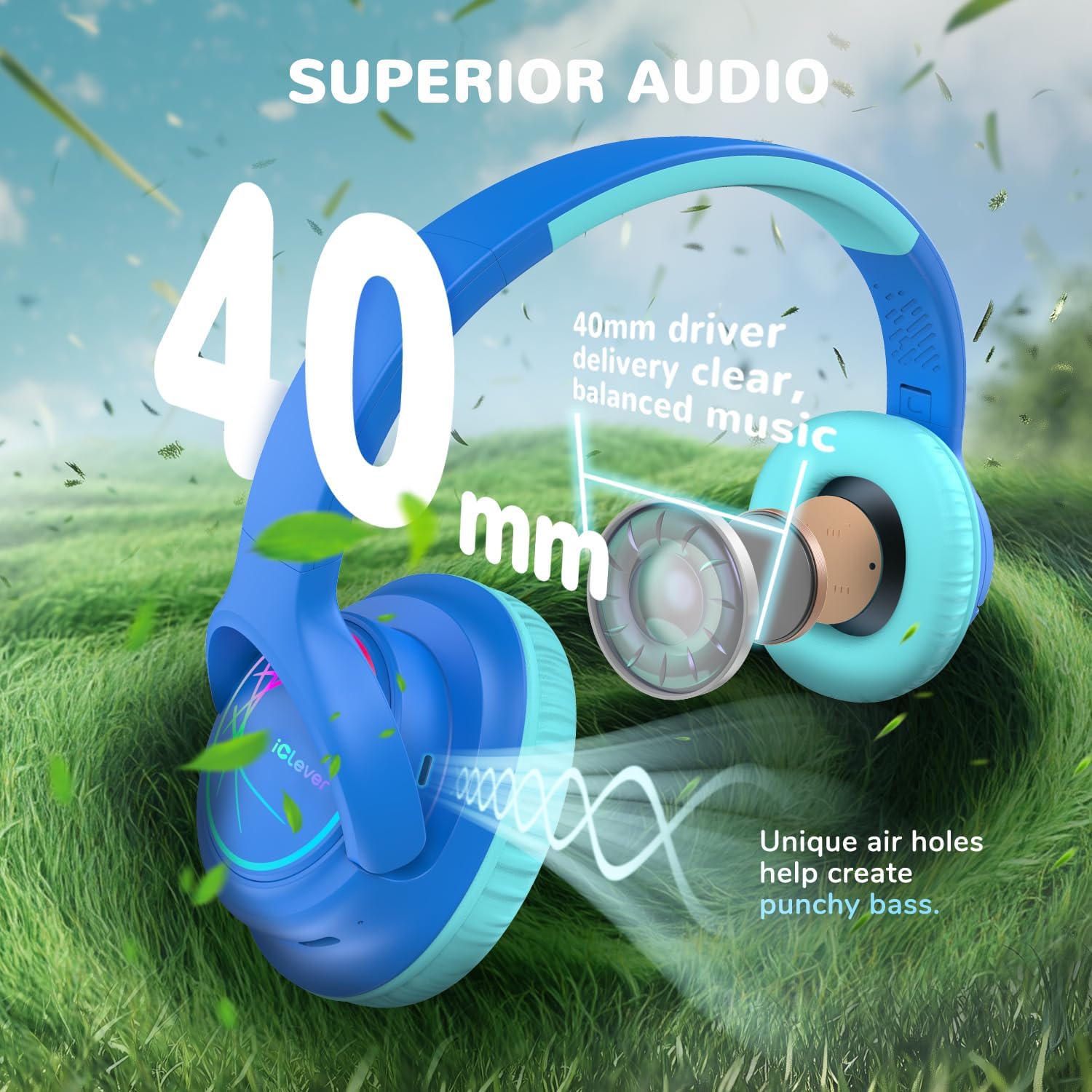 Kids Bluetooth Headphones LED Lights 43H Playtime Volume Limit