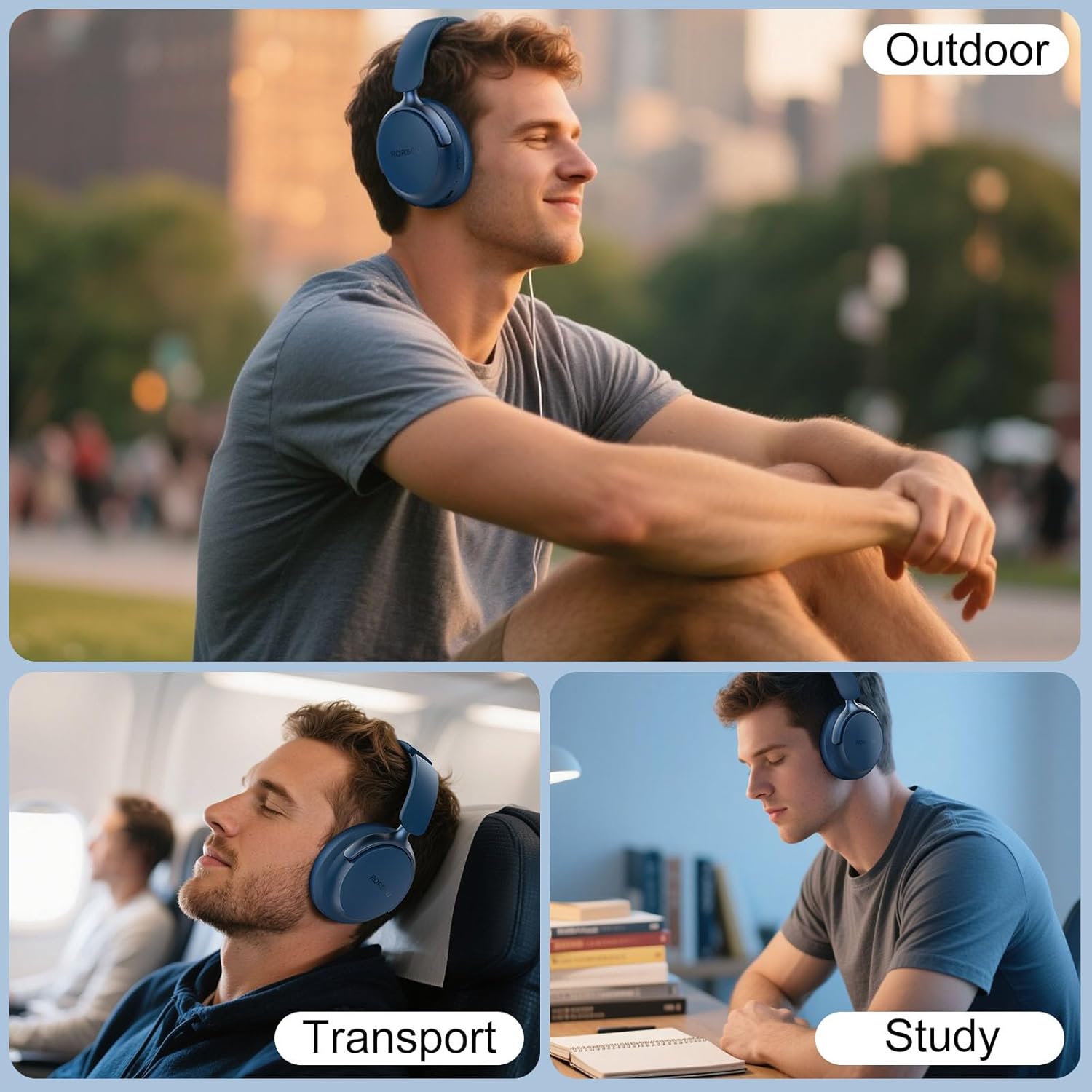 Bluetooth Over Ear Headphones Deep Bass 50H Playtime 6 EQ Modes