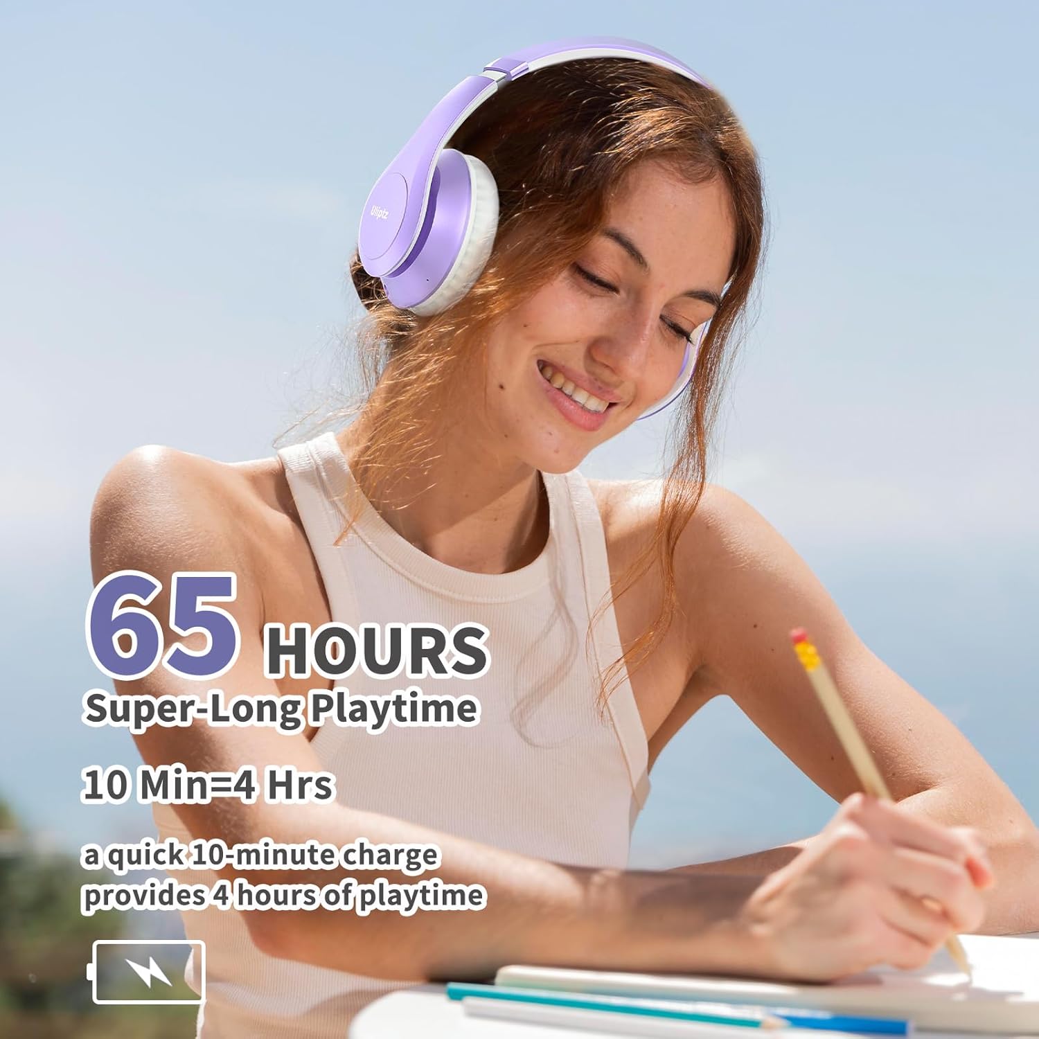Wireless Bluetooth Over Ear Headphones 65Hr Battery 6 EQ Modes Purple