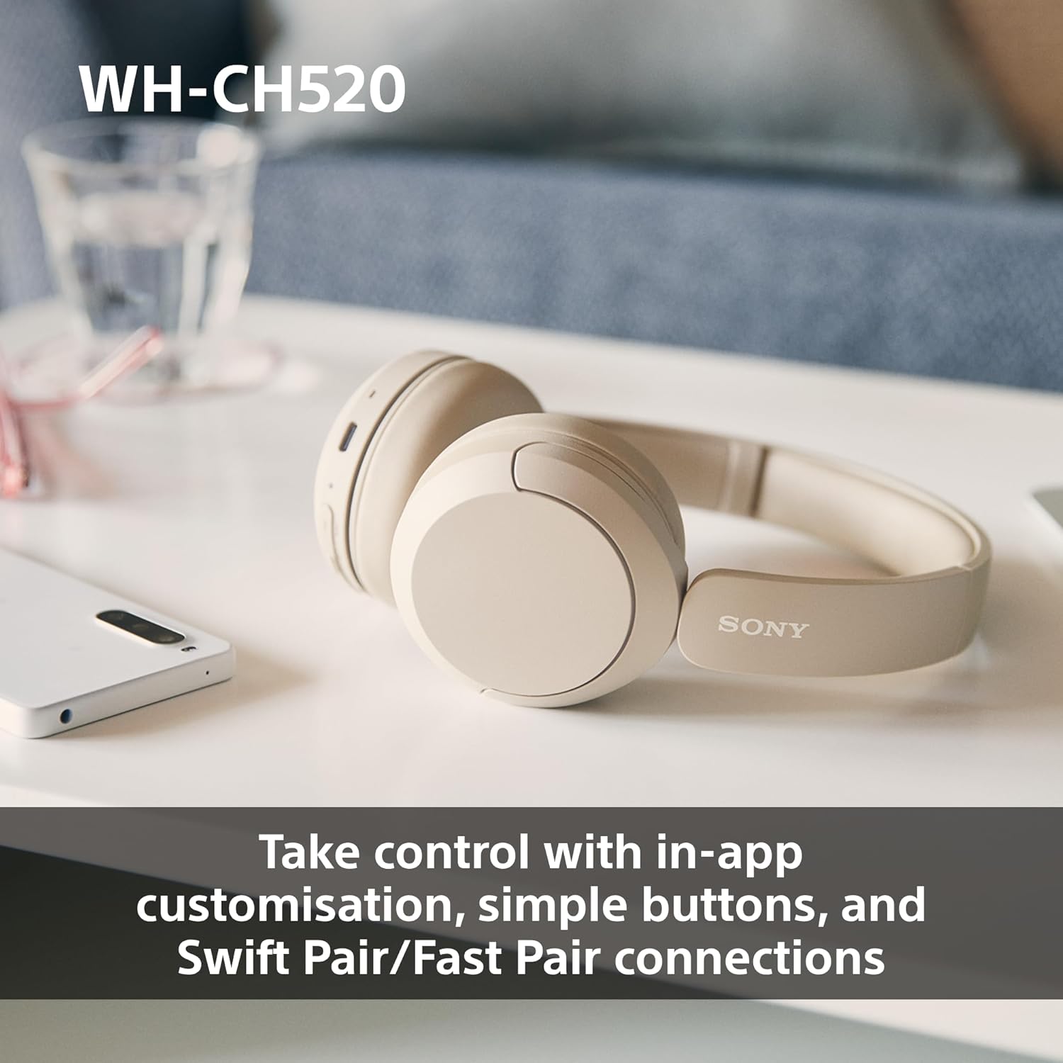 Wireless Bluetooth On Ear Headphones 50Hr Battery Quick Charge Beige