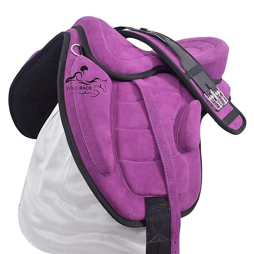 Treeless Suede Horse Saddle 16 Inch Purple Matching Girth