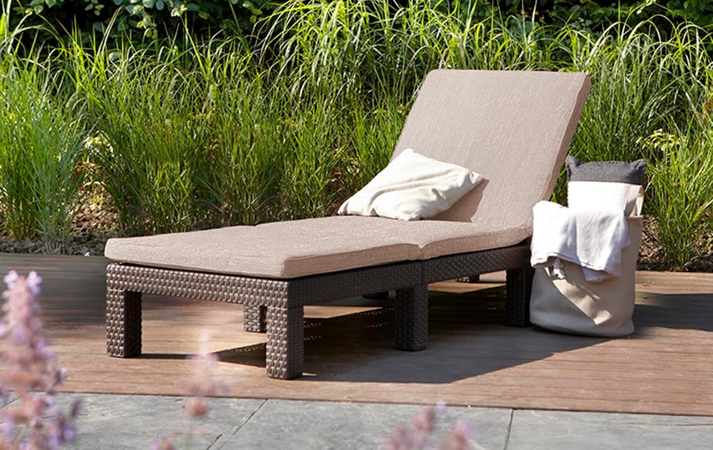 Rattan Effect Sun Lounger with Cushion Adjustable Brown