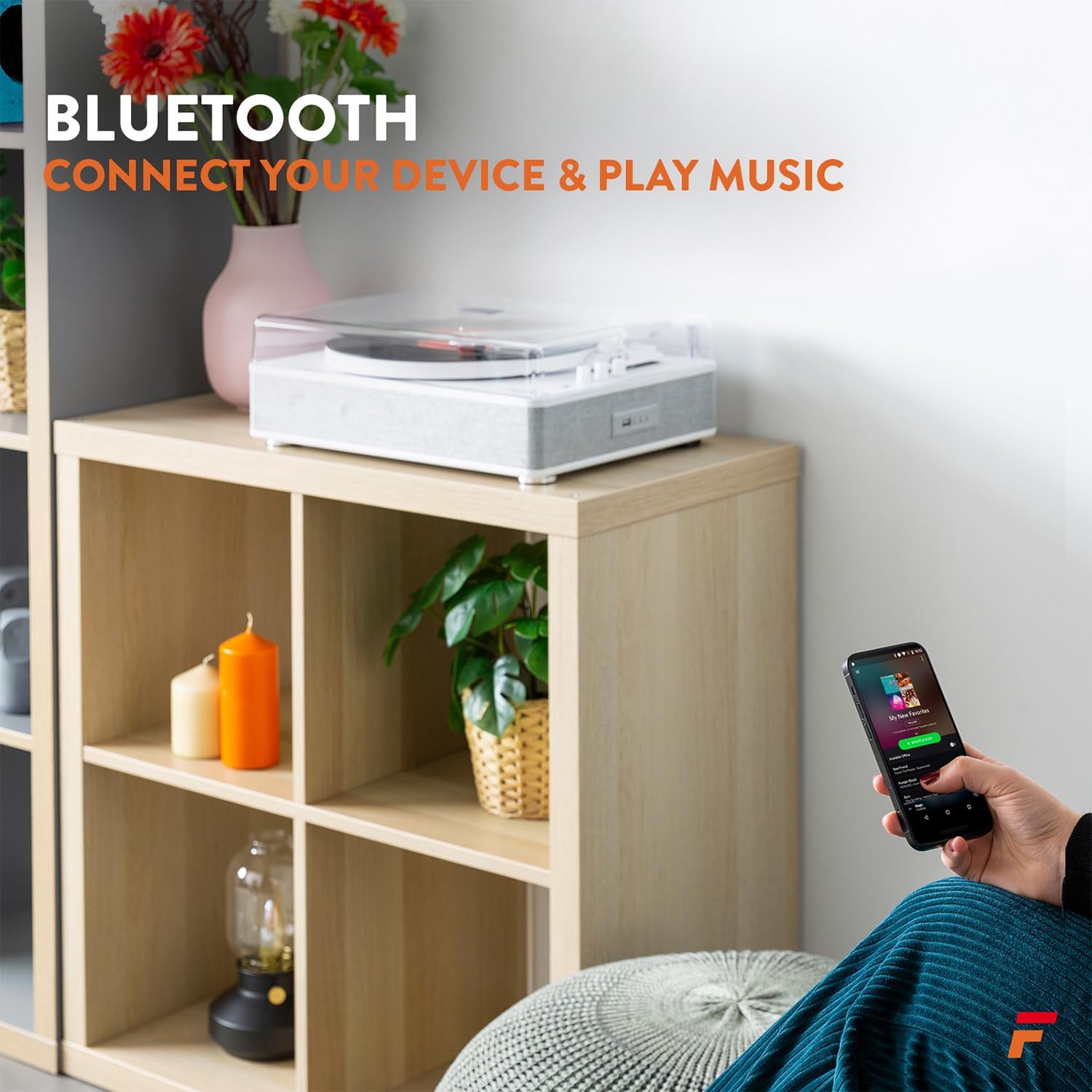 Record Player with Stand Bluetooth USB Recording White