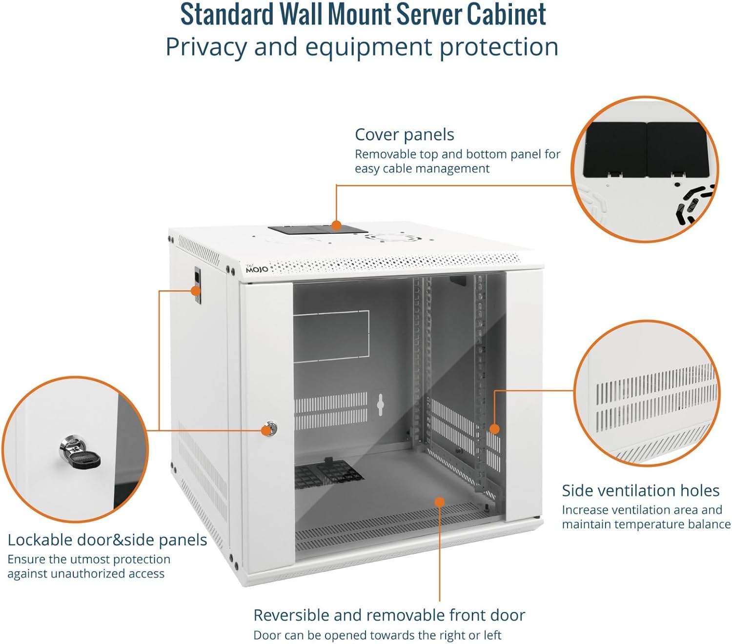 9U Wall Mount Server Cabinet 450mm Glass Door White