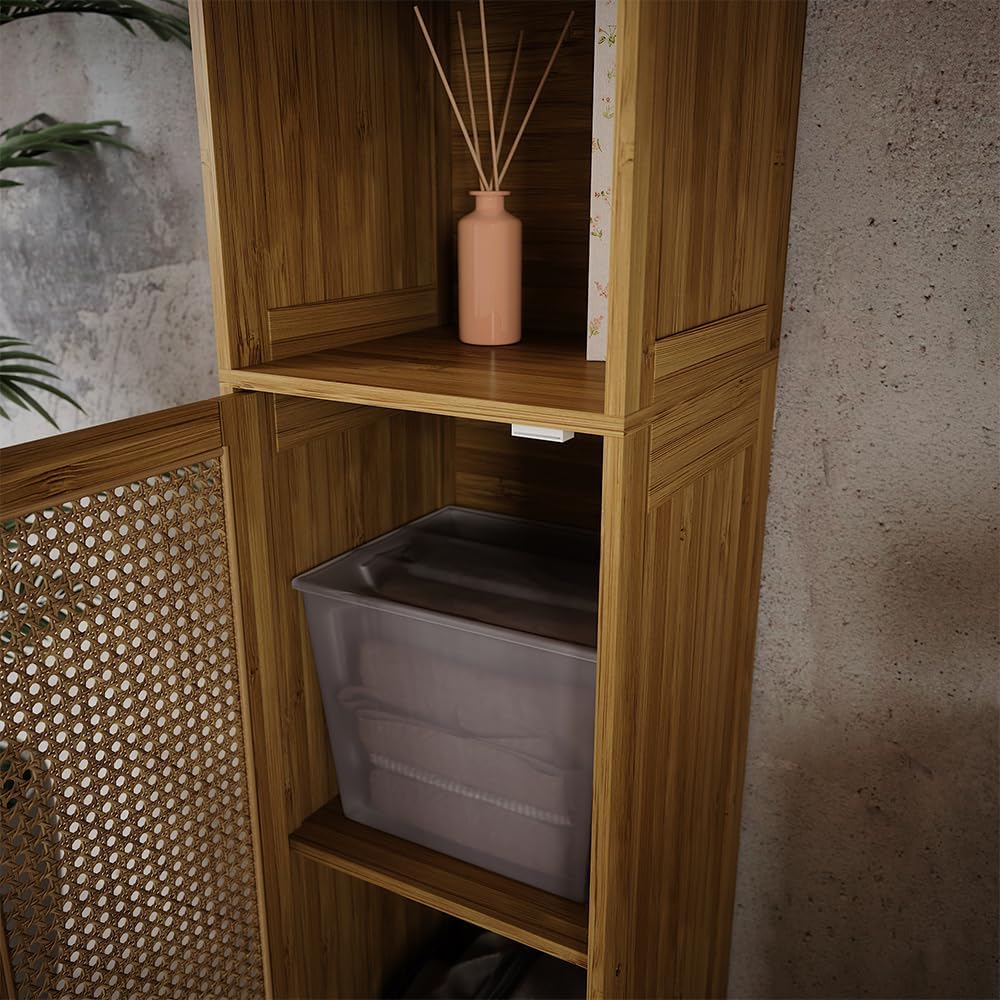 Slim Bamboo Bathroom Tall Cabinet Storage Shelf Towel Unit
