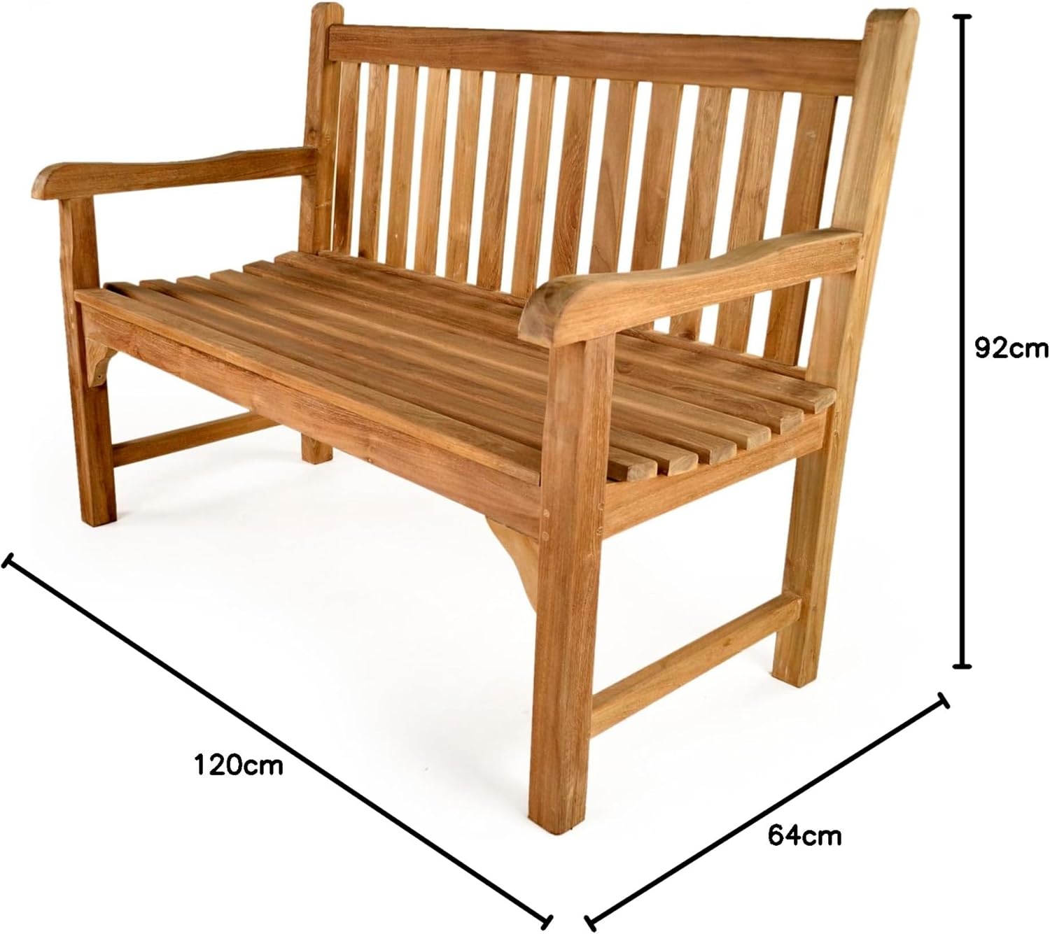 2 Seater Teak Garden Bench 120cm Wooden Patio Park Seat
