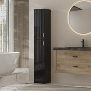Tall Slim High Gloss Storage Cabinet Black Shelf Unit