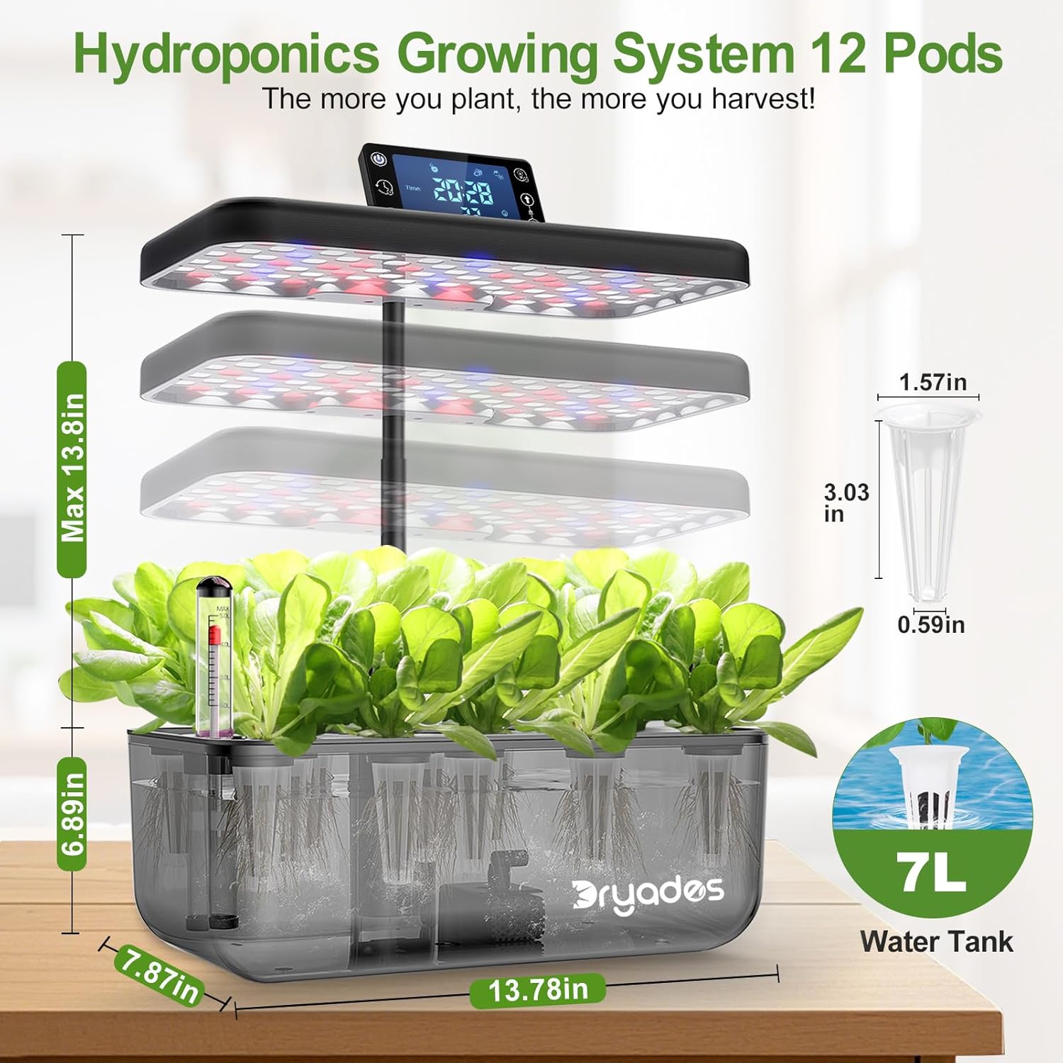 Hydroponic Growing System 12 Pods LED Indoor Herb Garden Kit