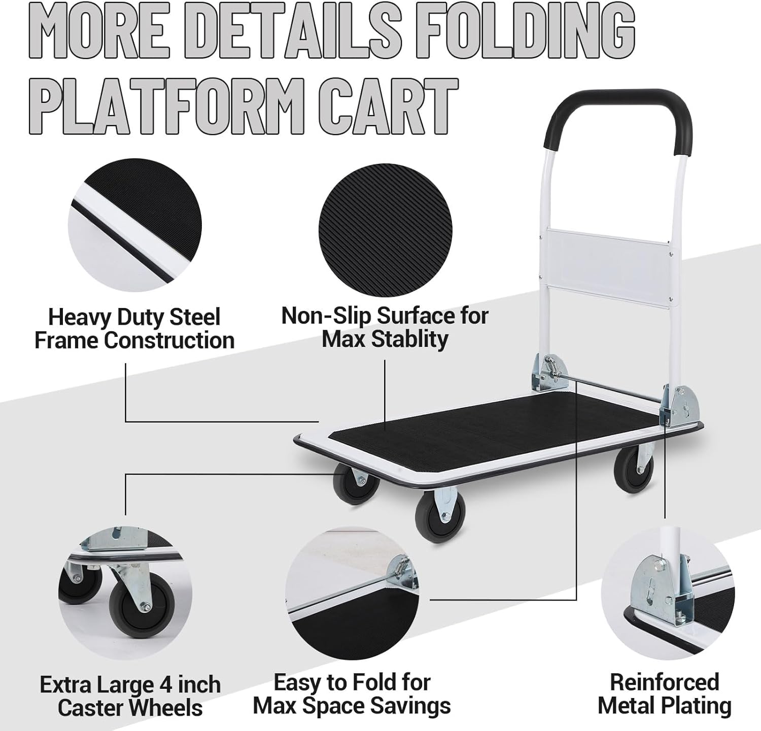 150KG Heavy Duty Platform Truck Folding Flatbed Trolley