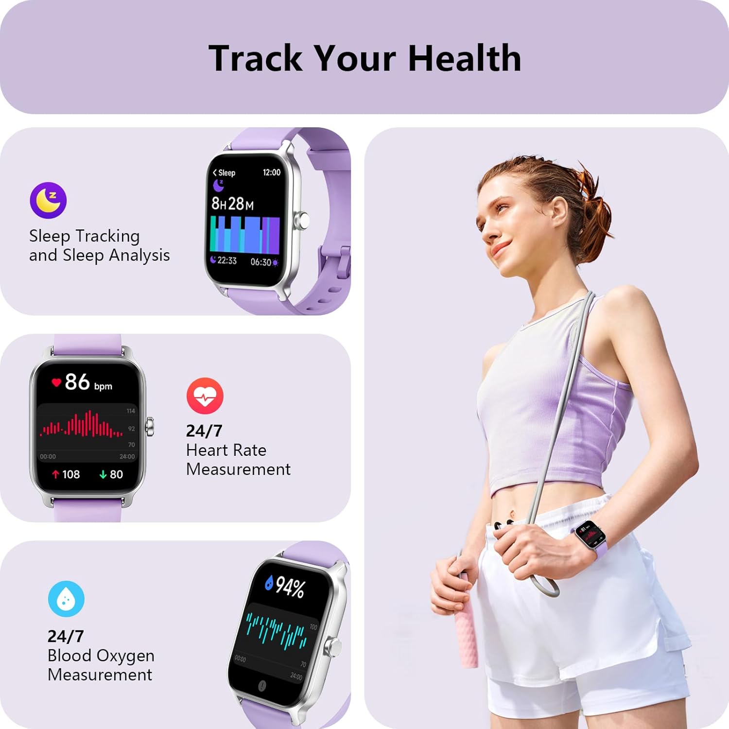 Womens Smart Watch Bluetooth Call Alexa Purple