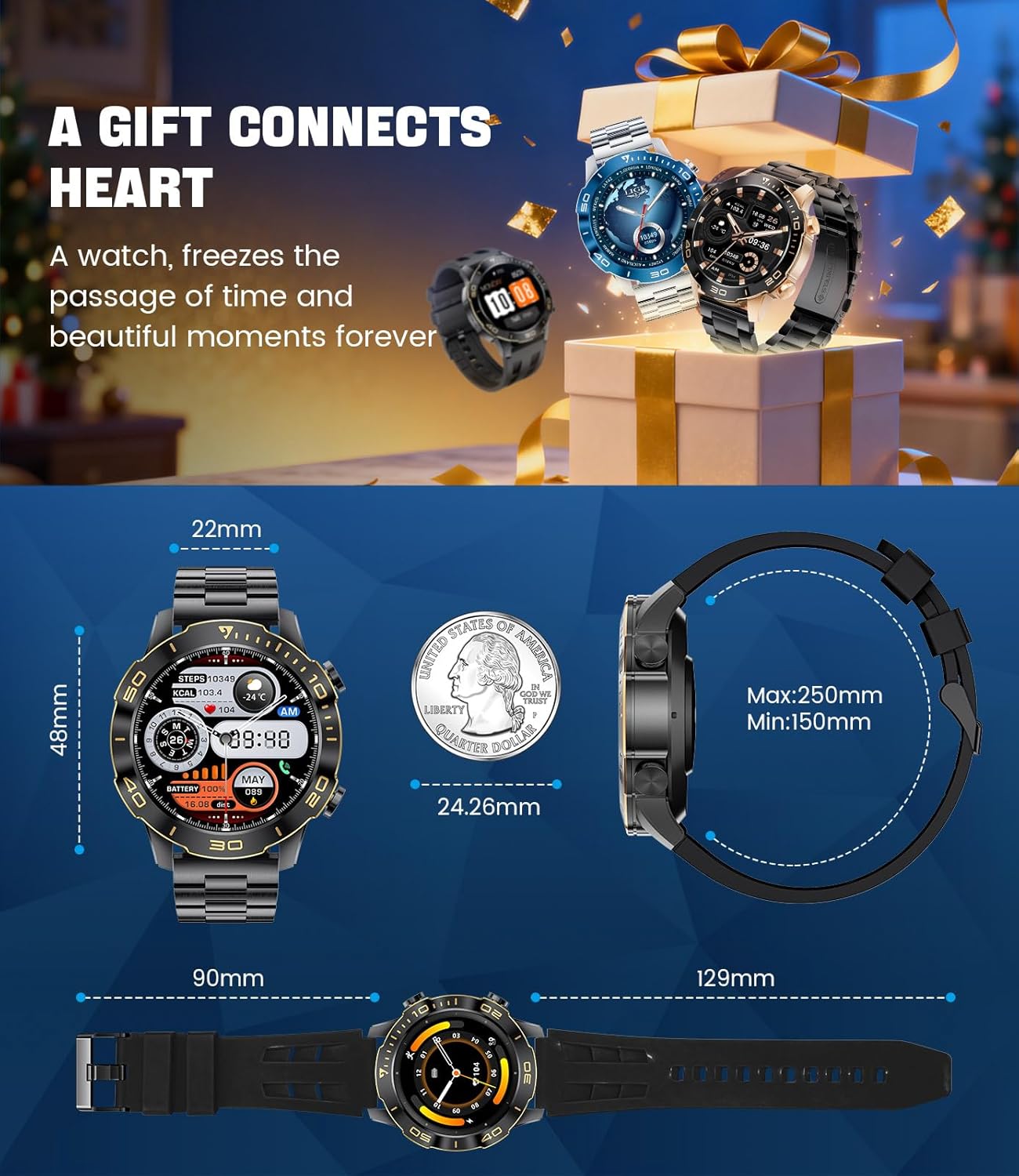 Mens AMOLED Smart Watch Bluetooth Call 170 Sport Modes
