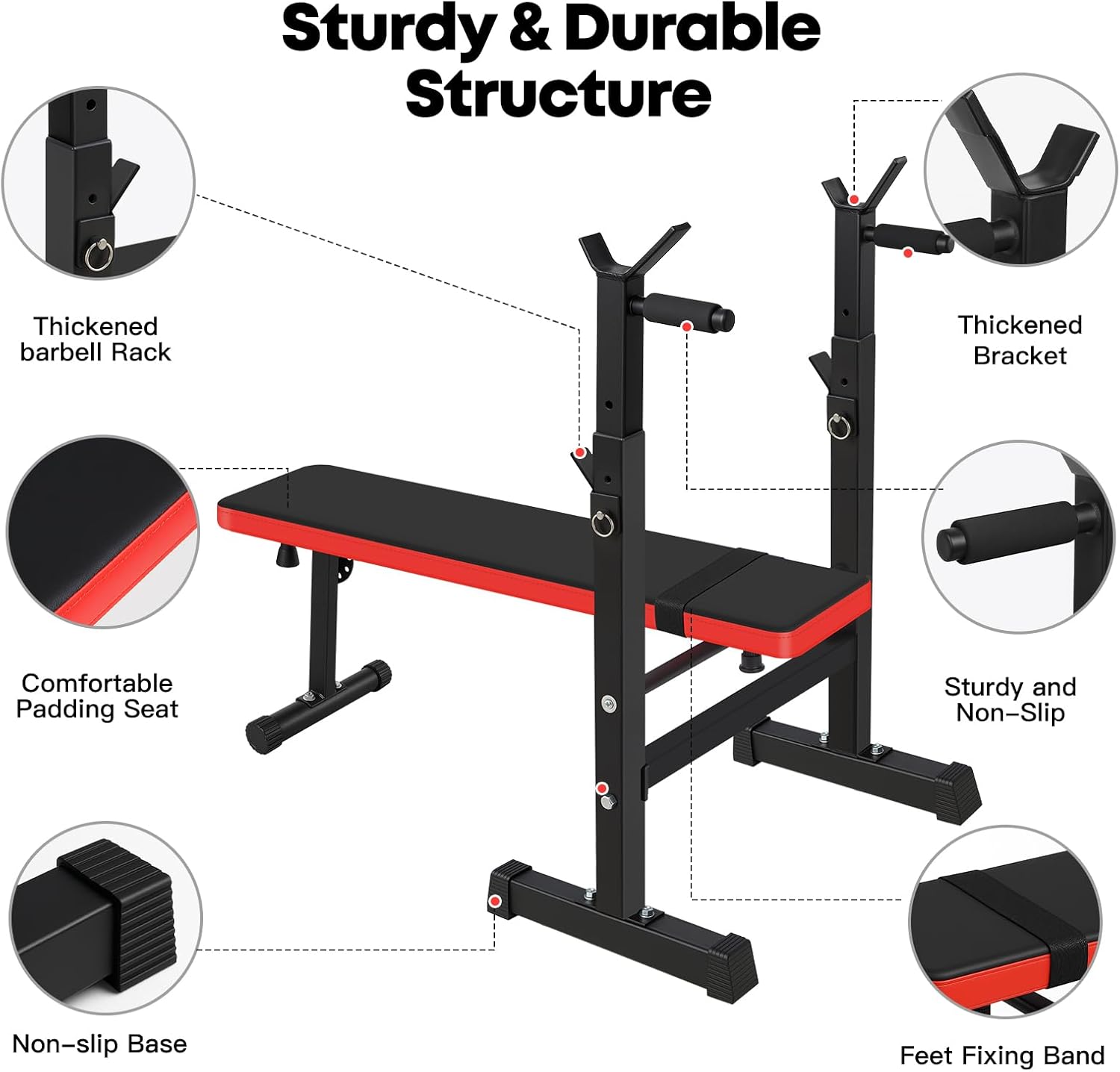 Adjustable Weight Bench Barbell Rack Foldable Bench Press Dip Station