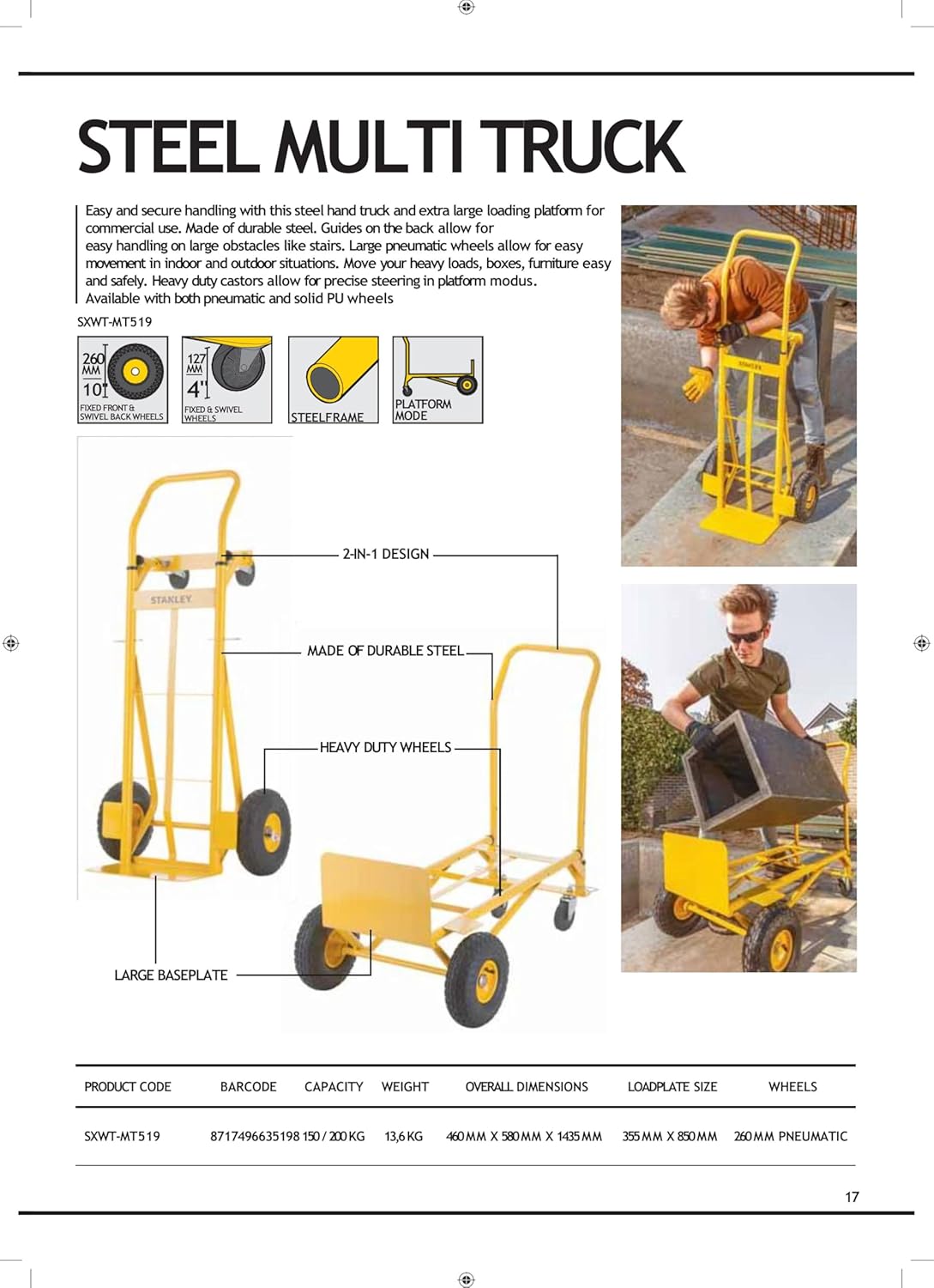 2 In 1 Steel Hand Truck Platform Trolley 200KG Yellow