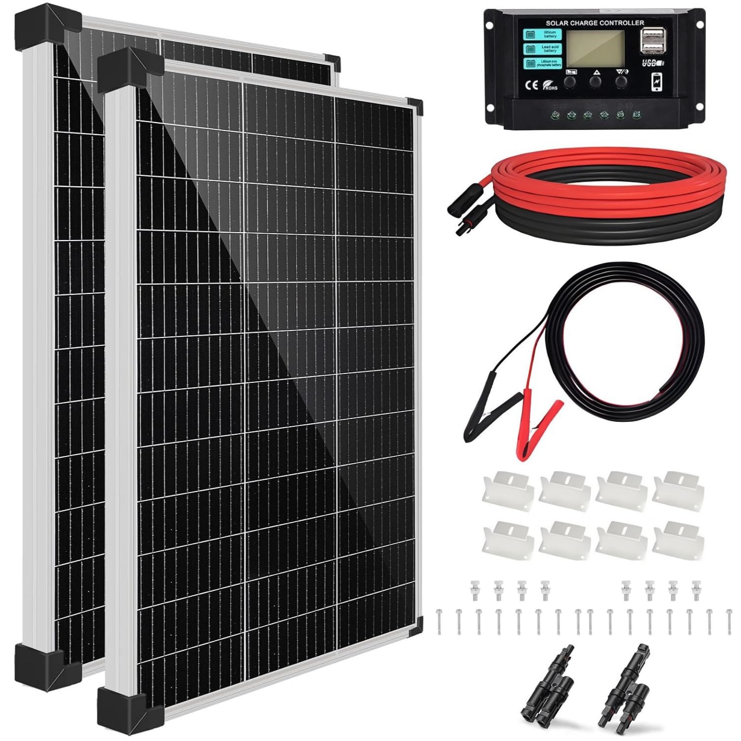 240W Solar Panel Kit 12V 2x120W Controller RV Boat Off Grid