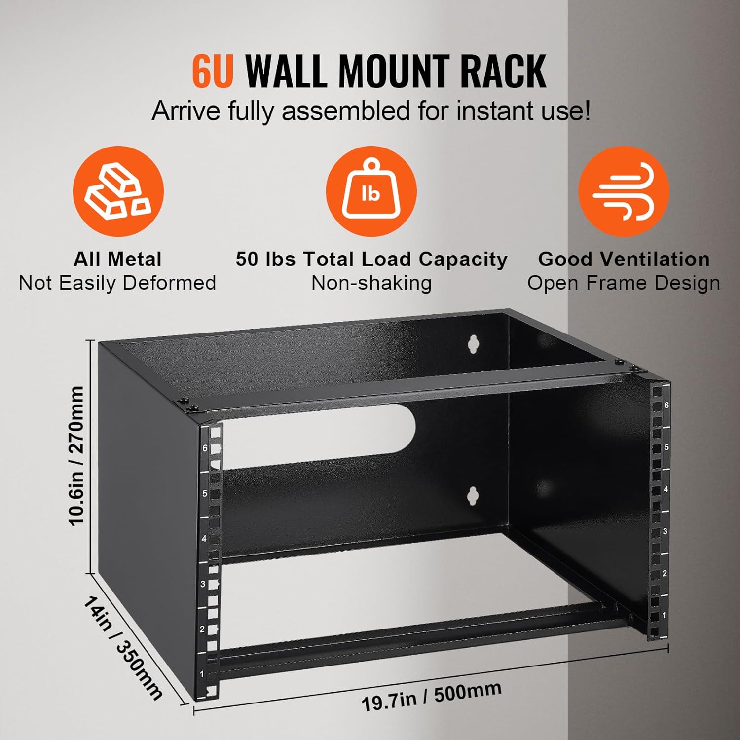 6U Wall Mount Network Rack 19 Inch 14 Inch Steel Bracket