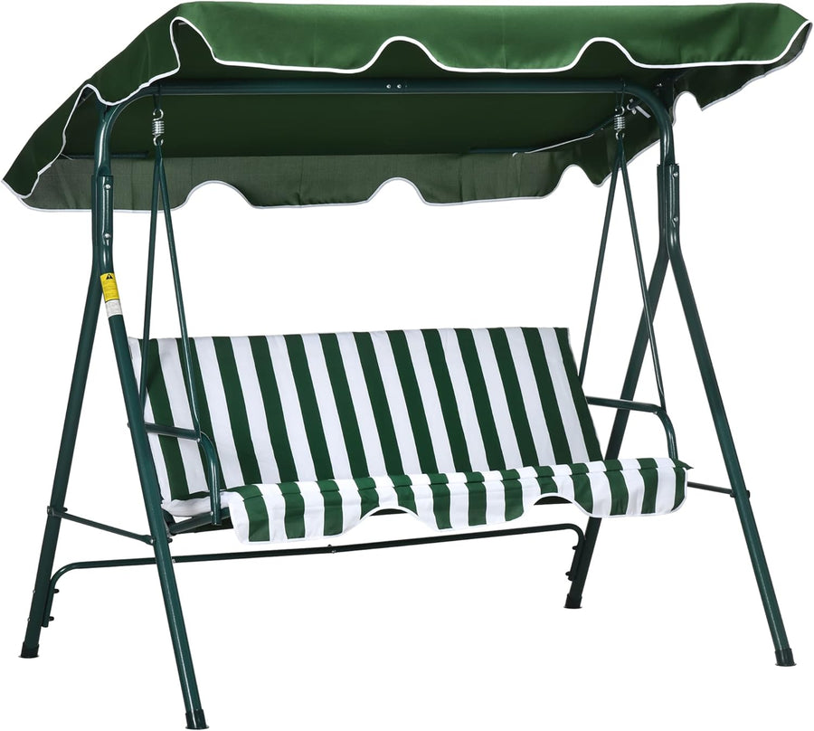 3 Seater Garden Swing Chair with Canopy Cushion Green